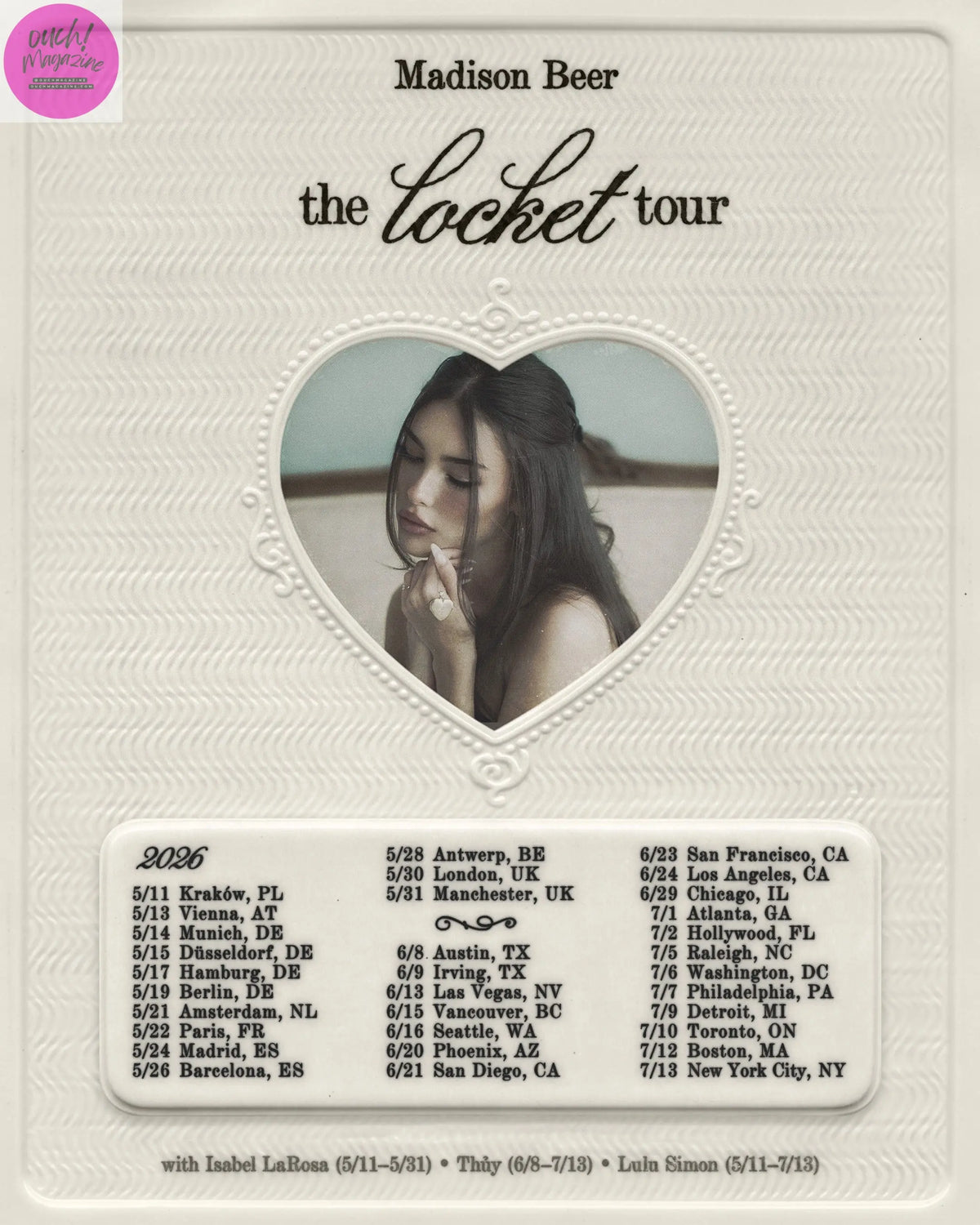 MADISON BEER ANNOUNCES ‘THE LOCKET TOUR’ ACROSS NORTH AMERICA, EUROPE, AND THE UNITED KINGDOM OUCH! MAGAZINE