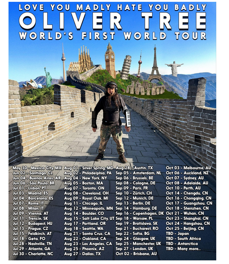 OLIVER TREE ANNOUNCES MASSIVE GLOBAL HEADLINE TOUR IN SUPPORT OF NEW ALBUM
