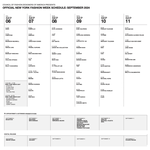 New York Fashion Week Schedule is Out for SEPTEMBER 2024